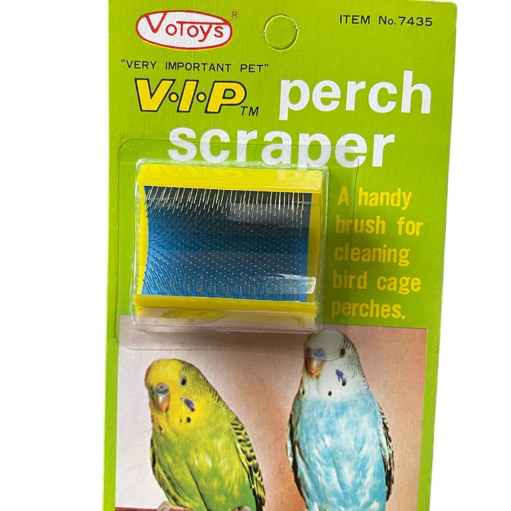 Vo-Toys Bird Plastic Perch Cleaner Scraper Parrot Cockatiel Parakeets Love Ylw